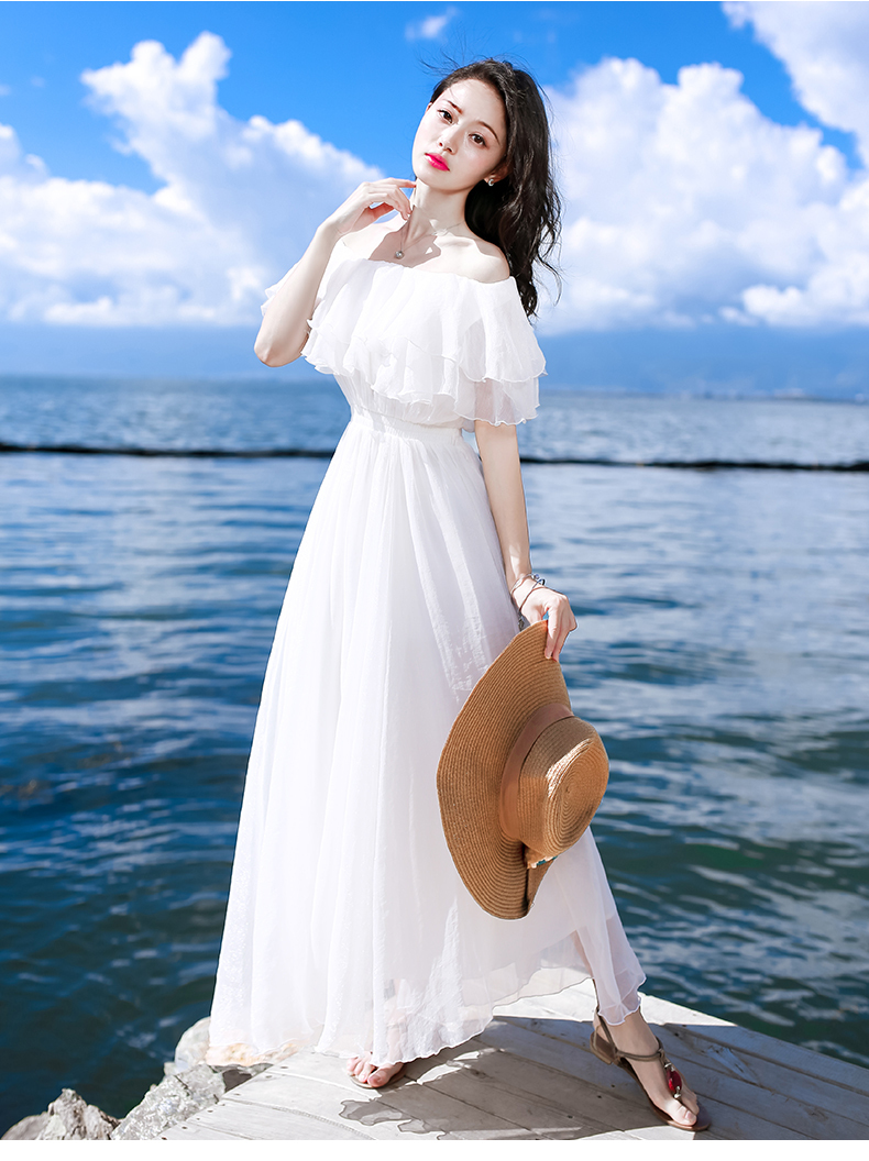 ワンピース ロングワンピース Aライン フレア ロング丈 大人可愛い ガーリー きれいめ シンプル オフショルダー 春夏 お出かけ デート リゾート フレア袖 無地 ホワイト シフォン Eine Katze