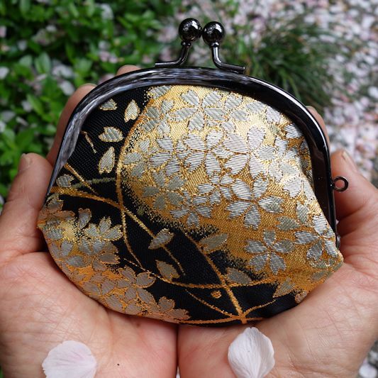 西陣織がま口財布 桜流水ブラック 富坂綜絖店