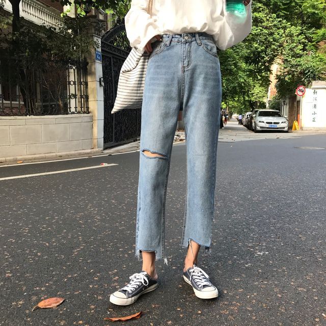 デニムパンツ ボトムス レディース パンツ デニム ワイドレッグ ストレートパンツ カットオフ クラッシュ カジュアル 大人カジュアル デイリー 夏 春 Pn 0143 Y Happy Orurea ハッピーオルレア