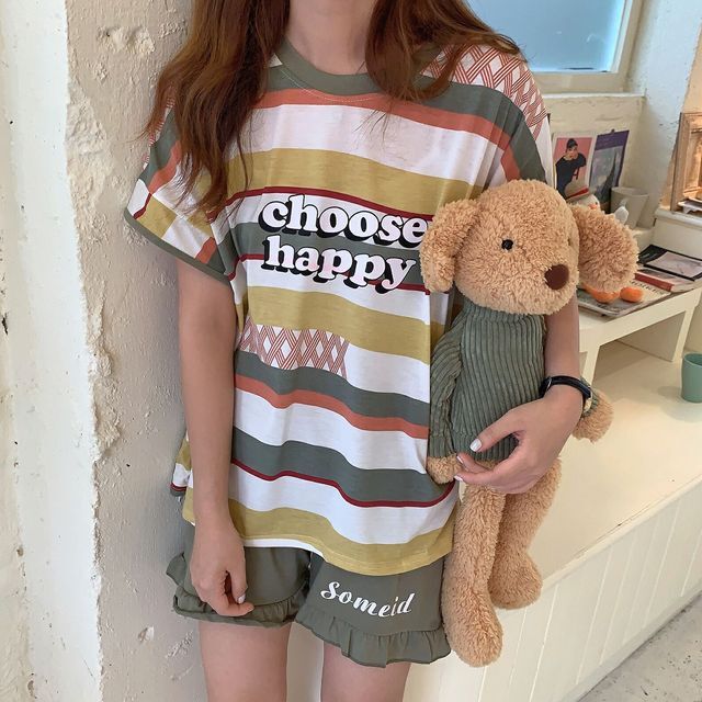 パジャマ ルームウェア レディース 春夏 セットアップ パジャマ ボーダー フリルパンツ 半袖 ショートパンツ キュート ガーリー 大人ガーリー ナイトウエア Ru 0108 Y Happy Orurea ハッピーオルレア