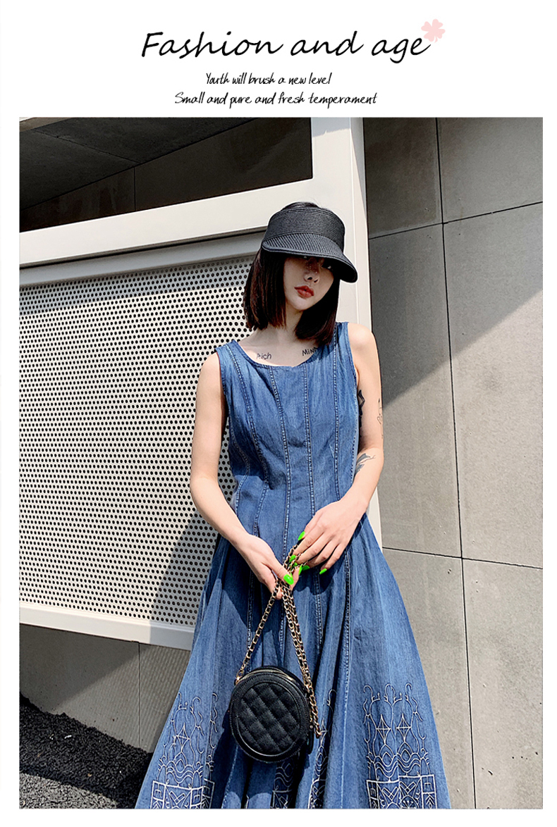 デニムワンピース ロング ワンピース レディース デニム おしゃれ エスニック きれいめ 大きいサイズ xl 2xl 3xl ラウンドネック