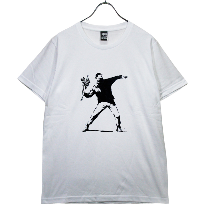 バンクシー 花束を投げる男 Banksy Flower Man Tシャツ Banksy Sstee Flower Oguoy Destroy It Create It Share It バンクシー 花束を投げる男 Banksy Flower Man Tシャツ Banksy Sstee Flower Oguoy Destroy It Create It Share It