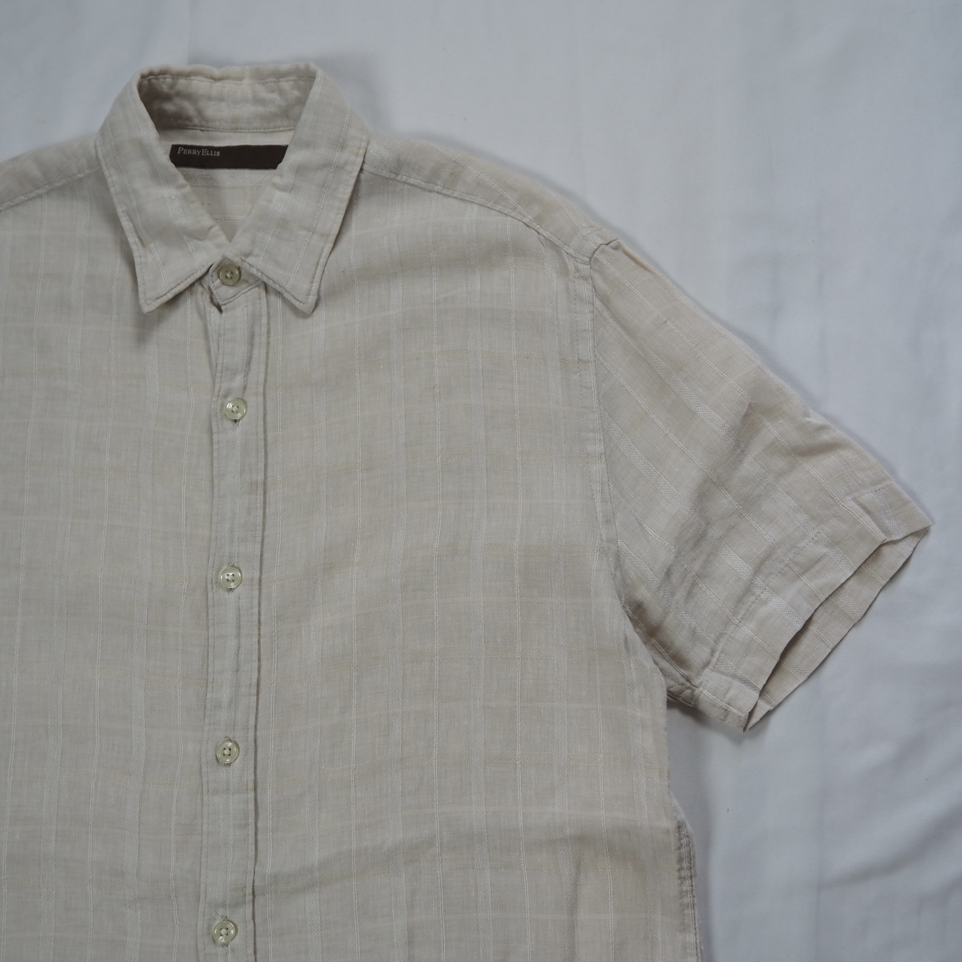 00’s Perry Ellis リネンシャツ Mサイズ チェック柄 の画像 7