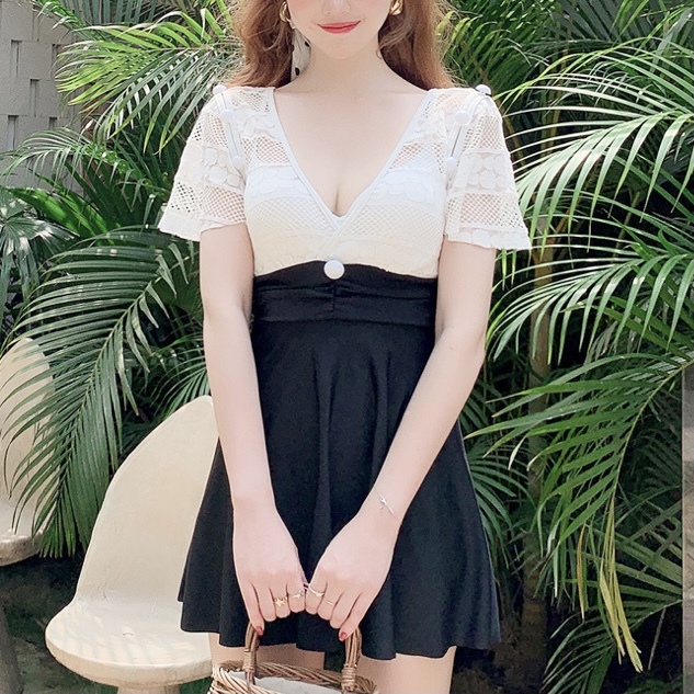 ガーリー レース Vネック ワンピース 水着 2色 B6509 韓国レディースファッション通販 Bella ベラハート Select Import Shop