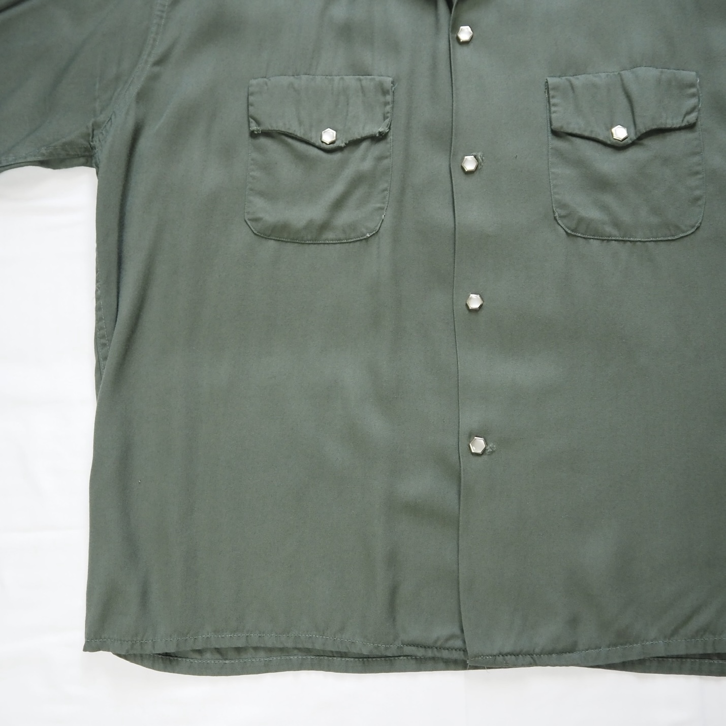 50’s レーヨンシャツ スナップボタン グリーン単色  L-XL程度 の画像 12