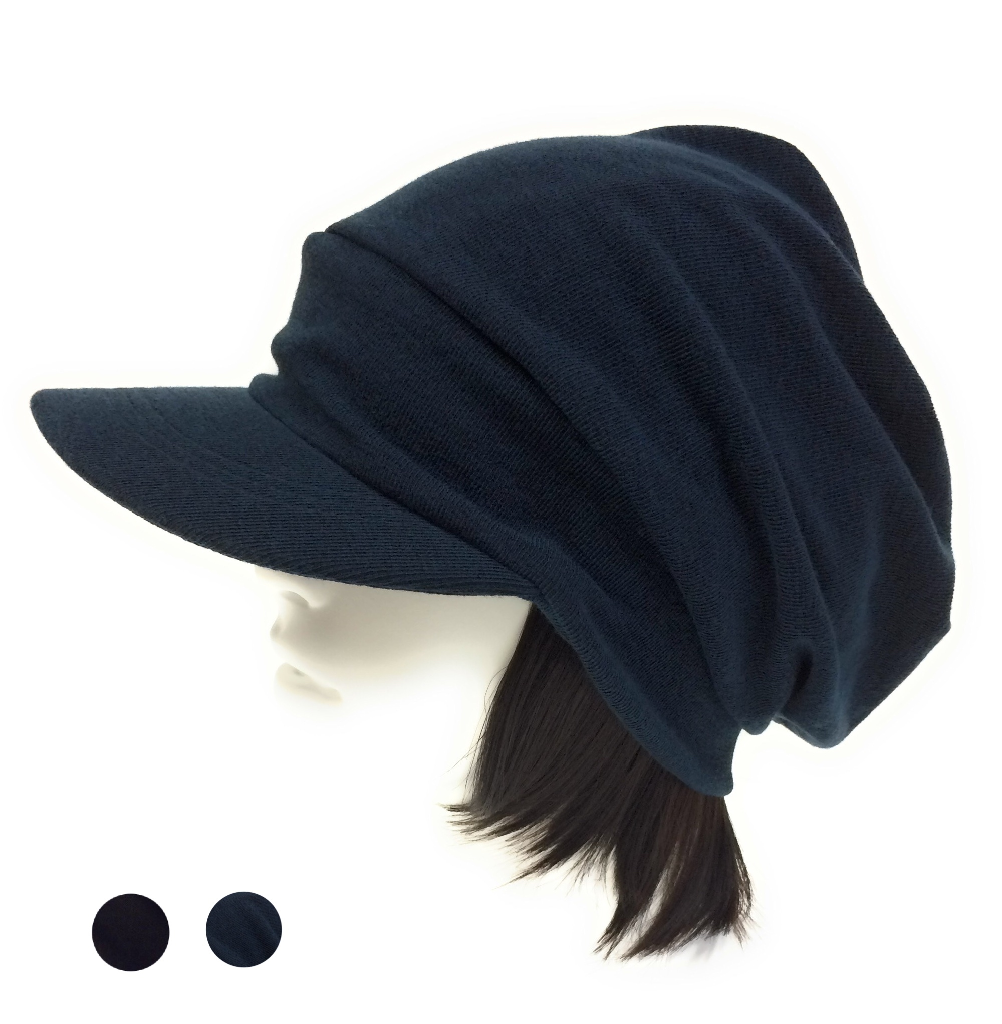 Unisex ニットキャスケット&quot; 大人用 つけ毛付き：wig/レイヤーボブ/男女兼用/フリー ML bibish*｜抗がん剤治療用
