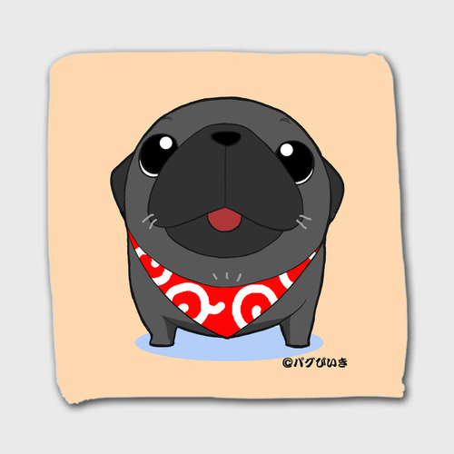 黒パグ ハンドタオルa Pugbiiki オリジナルイラストのパグ グッズの製作 販売専門店 黒パグ ハンドタオルa Pugbiiki オリジナルイラストのパグ グッズの製作 販売専門店