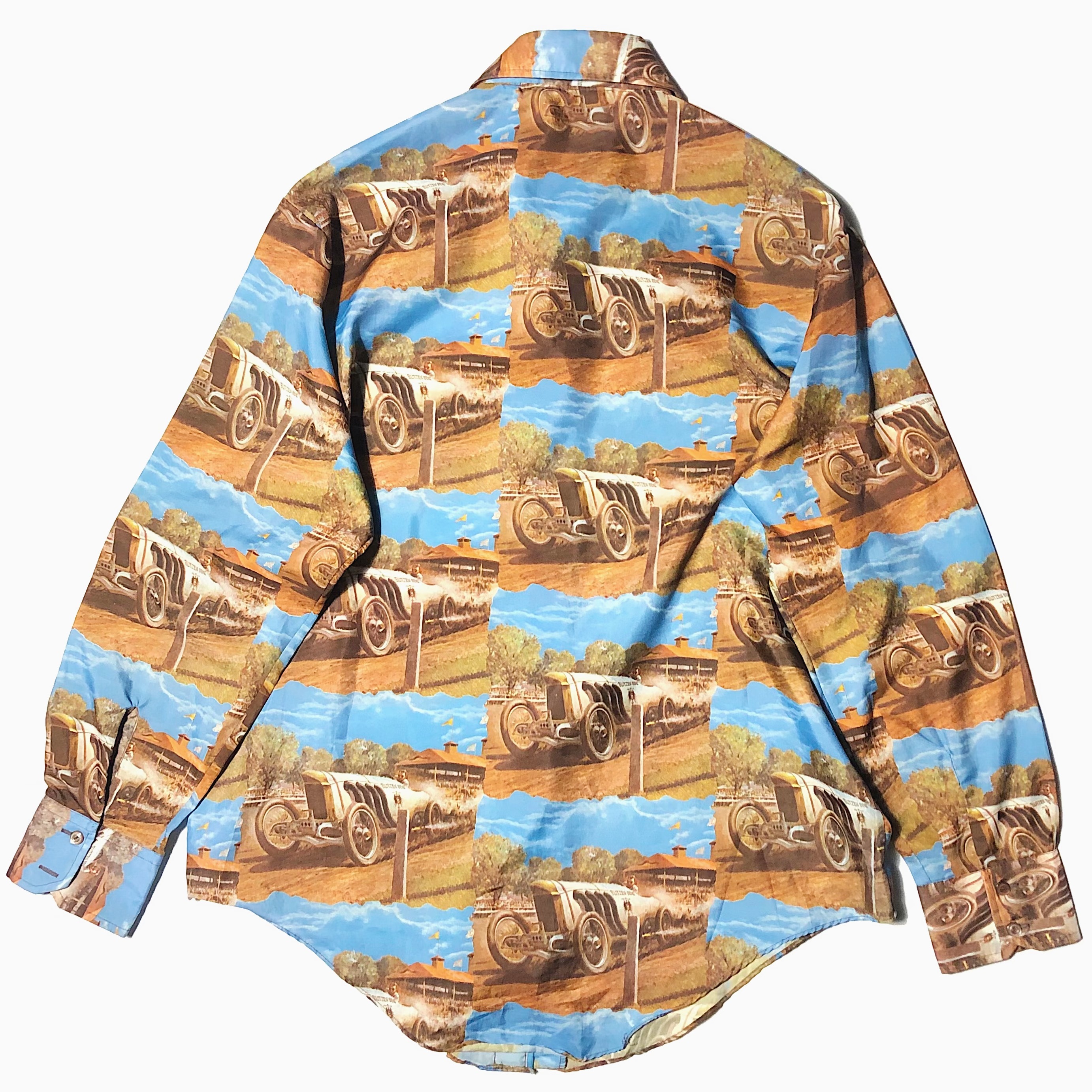 Vintage 70's【Sage】"BUTZEN BENZ" Polyester Shirt の画像 2