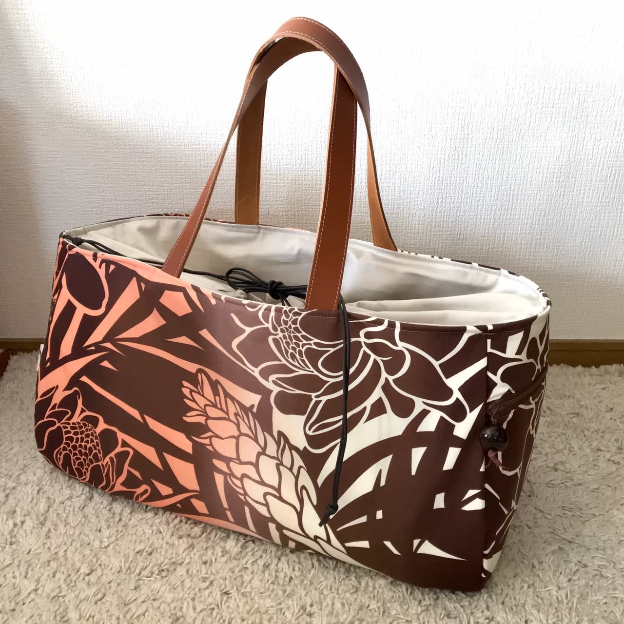 巾着ボストンml コーラルピンク ブラウン トーチジンジャー Hanalima