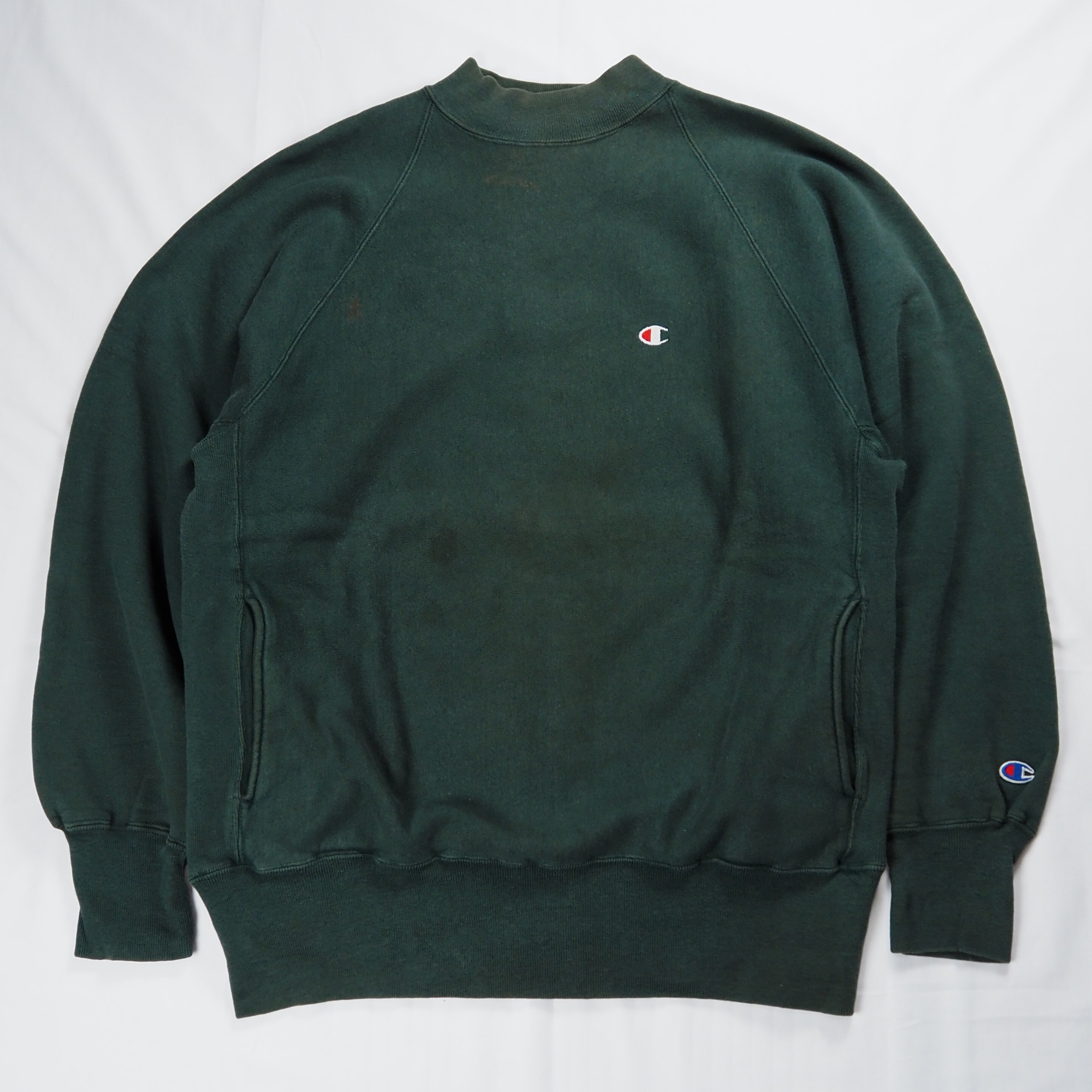 【9/23 20:00入荷】90's Champion リバースウィーブ モックネック XL グリーン