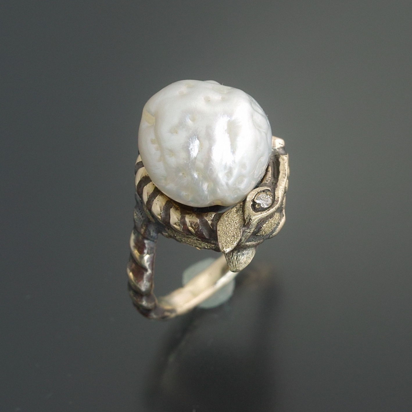 妖怪ジュエリー 馬リング 『 さがり 』 K10YG*南洋真珠*ダイヤモンド