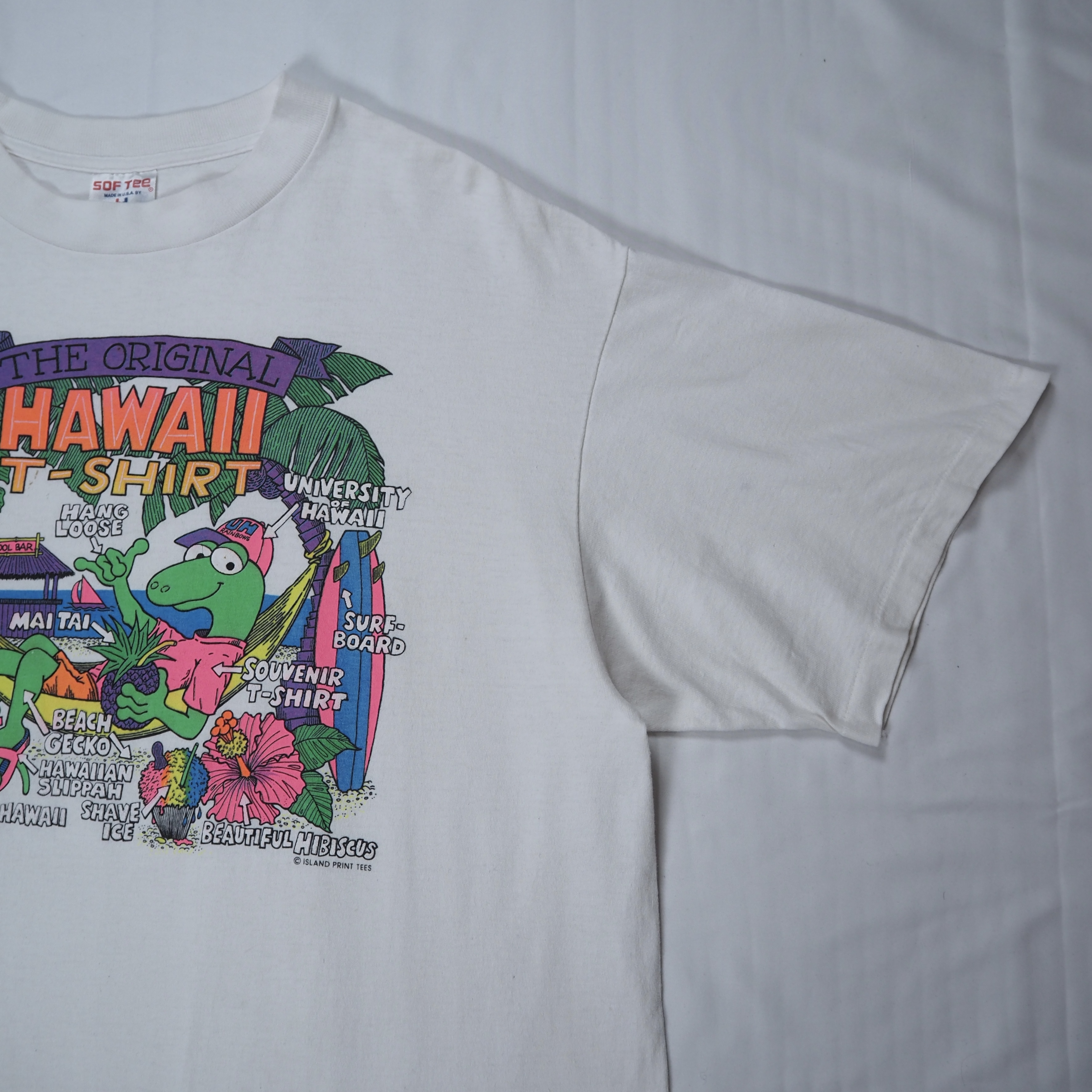 90’s Hawaii スーベニアTシャツ XLサイズ ホワイト 袖裾シングルステッチ の画像 5