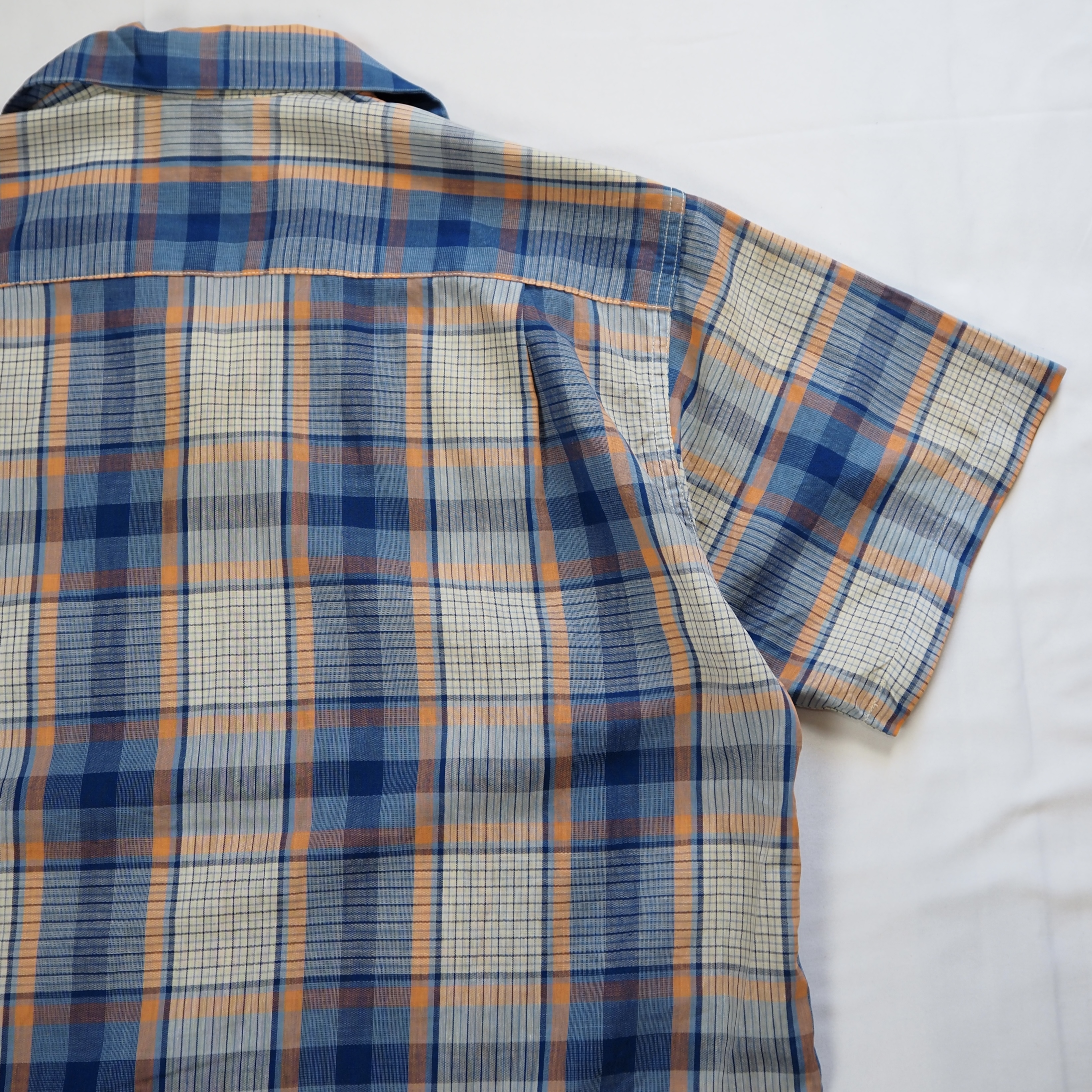 50’s Pilgrim 半袖コットンシャツ ブルー×オレンジ Sサイズ の画像 12