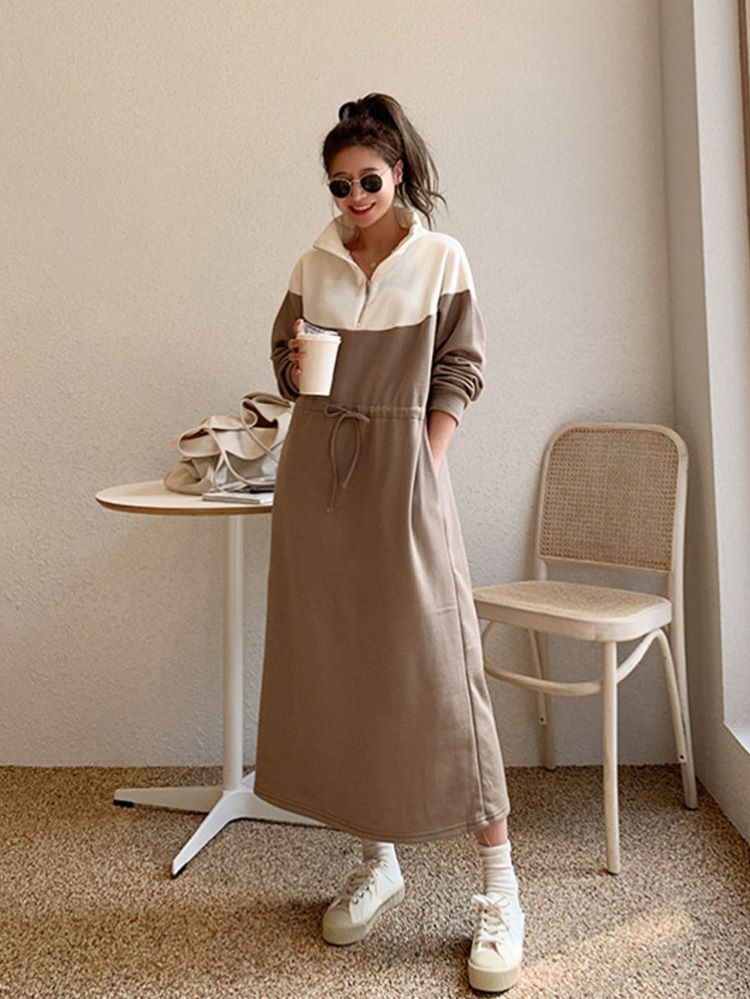 オンラインストア新作 ワンピース 長袖 春 秋 冬 ロング丈 レディース 無地 シンプル ブラウン 代 30代 クリアランス売れ済 Ssl Daikyogo Or Jp