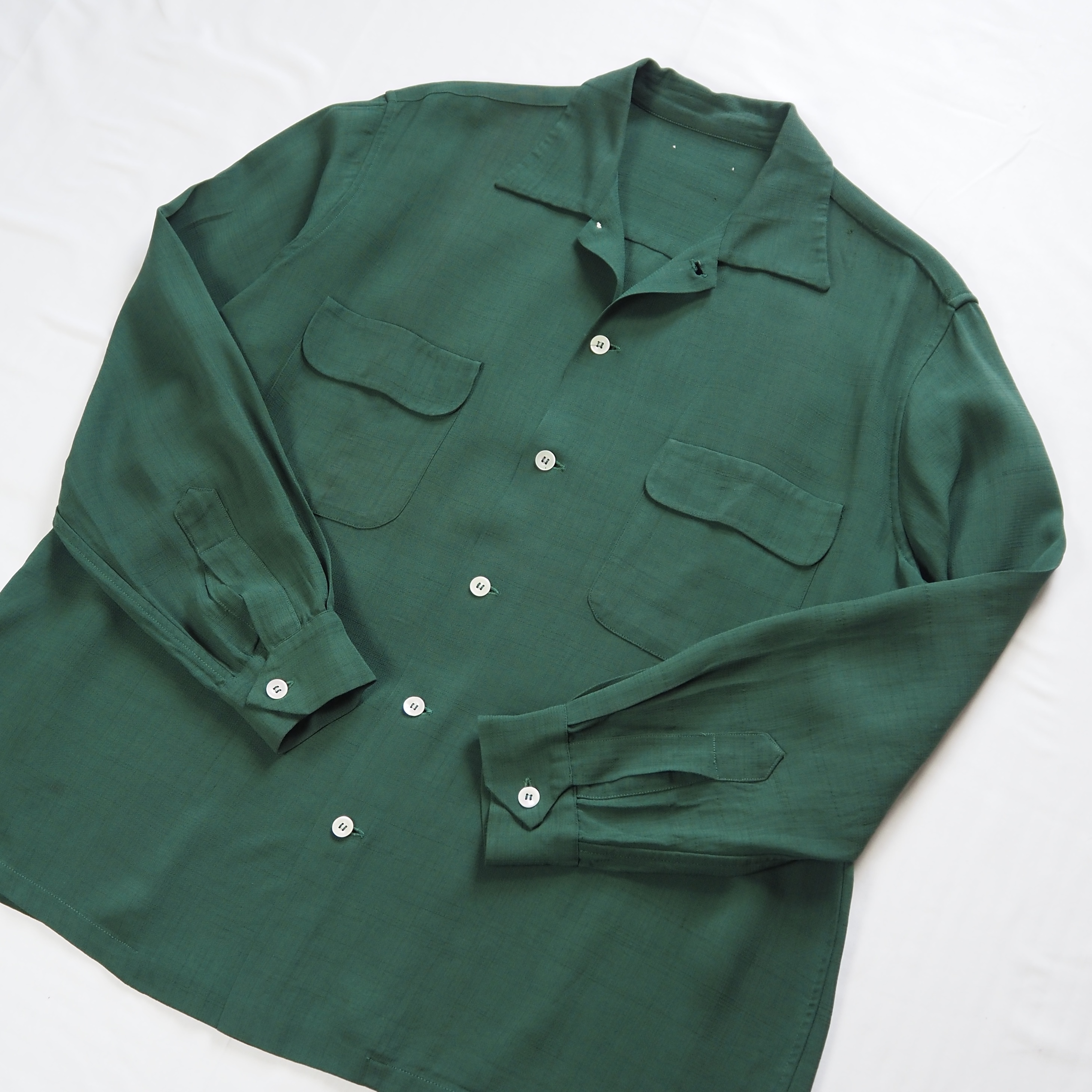 50’s レーヨンシャツ グリーン シェルボタン Lサイズ の画像 5