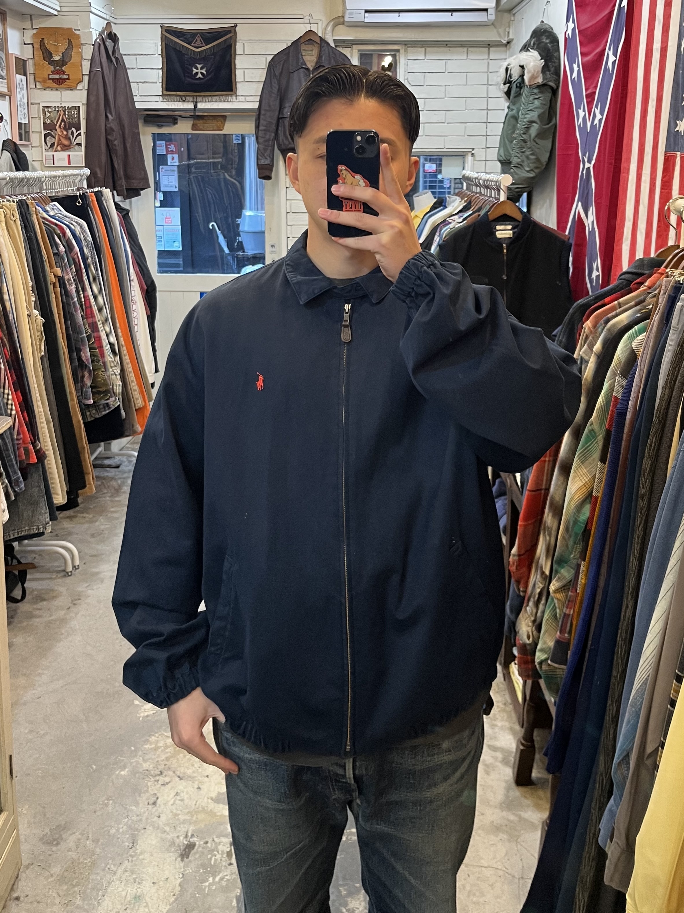 90’s Ralph Lauren コットンスイングトップジャケット ネイビー XL の画像 3
