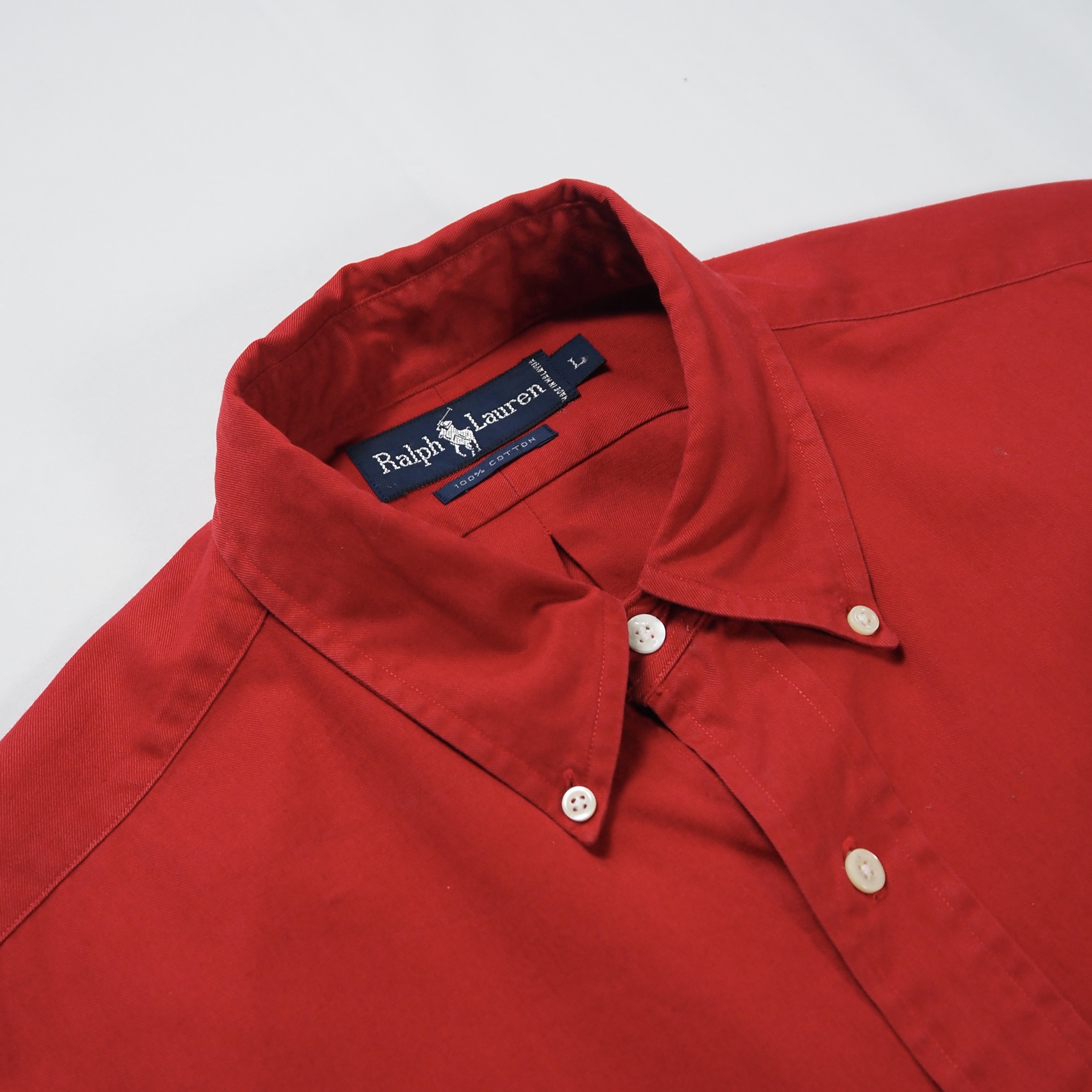90’s Ralph Lauren Cotton Shirt ワインレッド L の画像 2