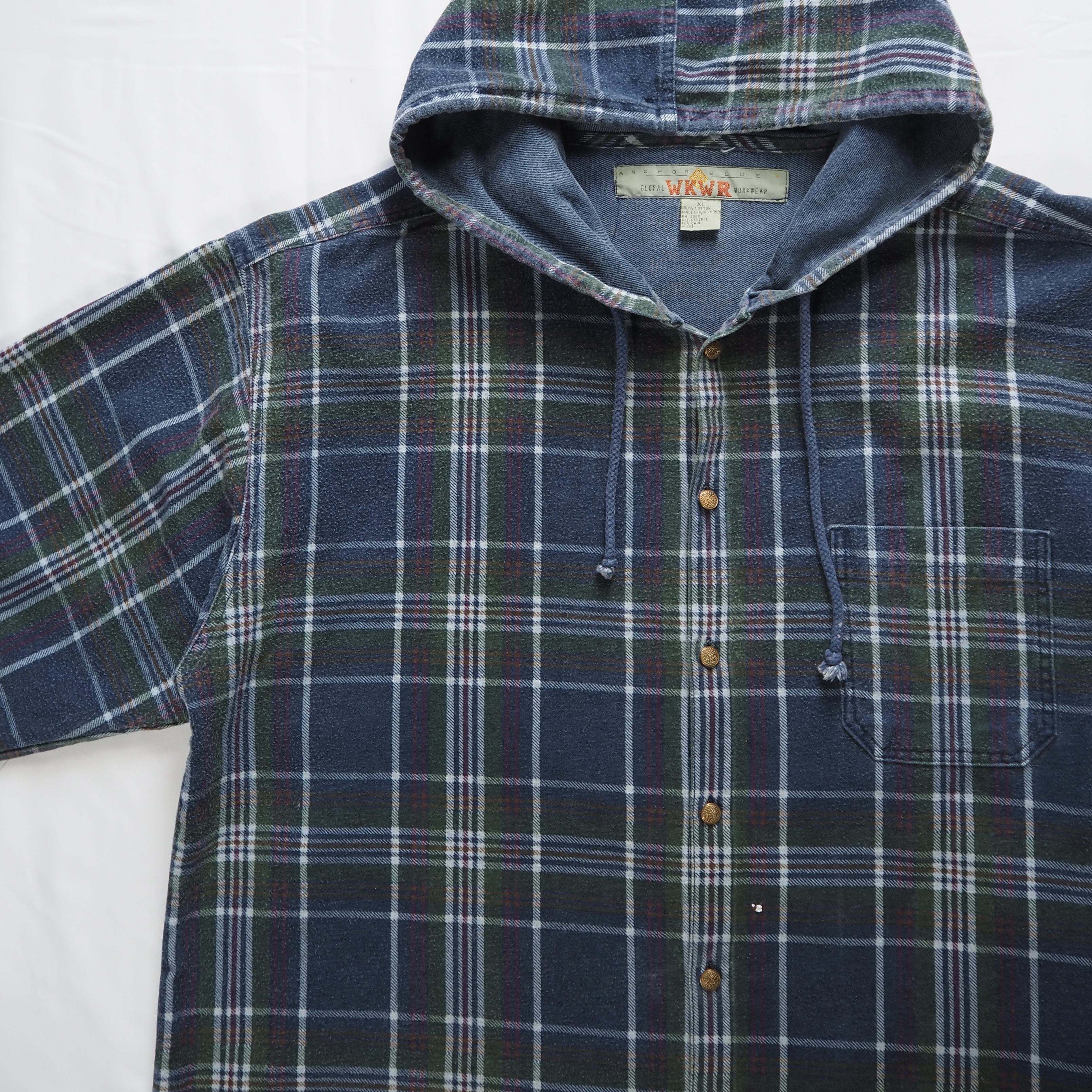 00’s Anchor Blue フランネルボタンフーディ XL の画像 8