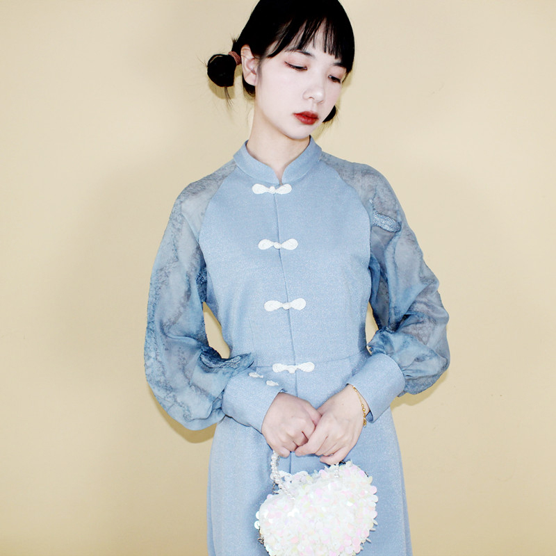 チャイナ風ワンピース 改良唐装 改良漢服 チャイナ風服 中華服 改良型チャイナドレス 普段着 女子会 同窓会 二次会 普段着 S M L 膝丈 Bling Bling 超可愛い ブルー 青い Dresszone チャイナ風ワンピース 改良唐装 改良漢服 チャイナ風服 中華服 改良型チャイナドレス 普段着 女子会 同窓会 二次会 普段着 S M L 膝丈 Bling Bling 超可愛い ブルー 青い Dresszone