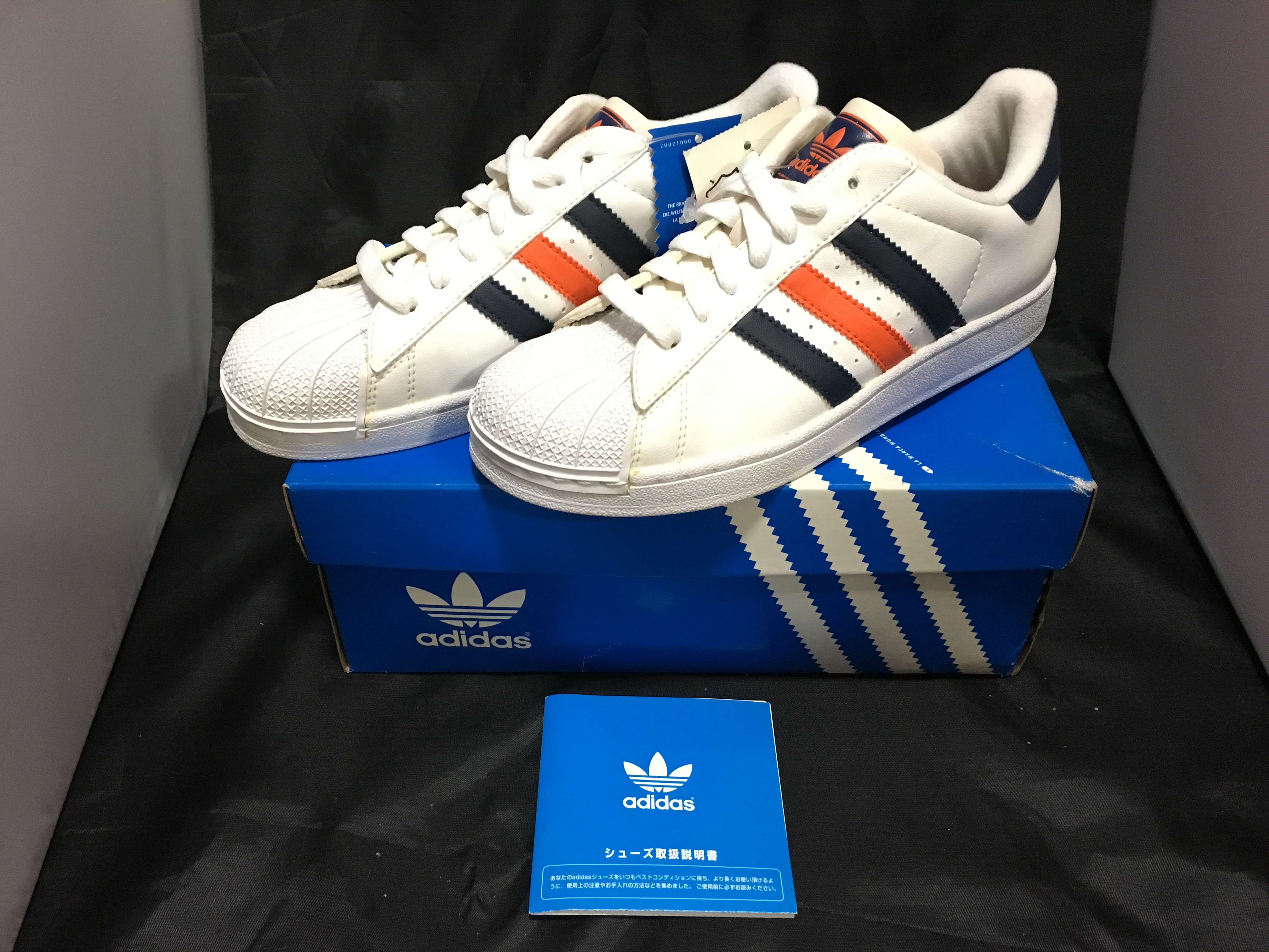 Adidas アディダス スーパースター 2 Syn K 23cm ホワイト オレンジ ネイビー Freestars Adidas アディダス スーパースター 2 Syn K 23cm ホワイト オレンジ ネイビー Freestars