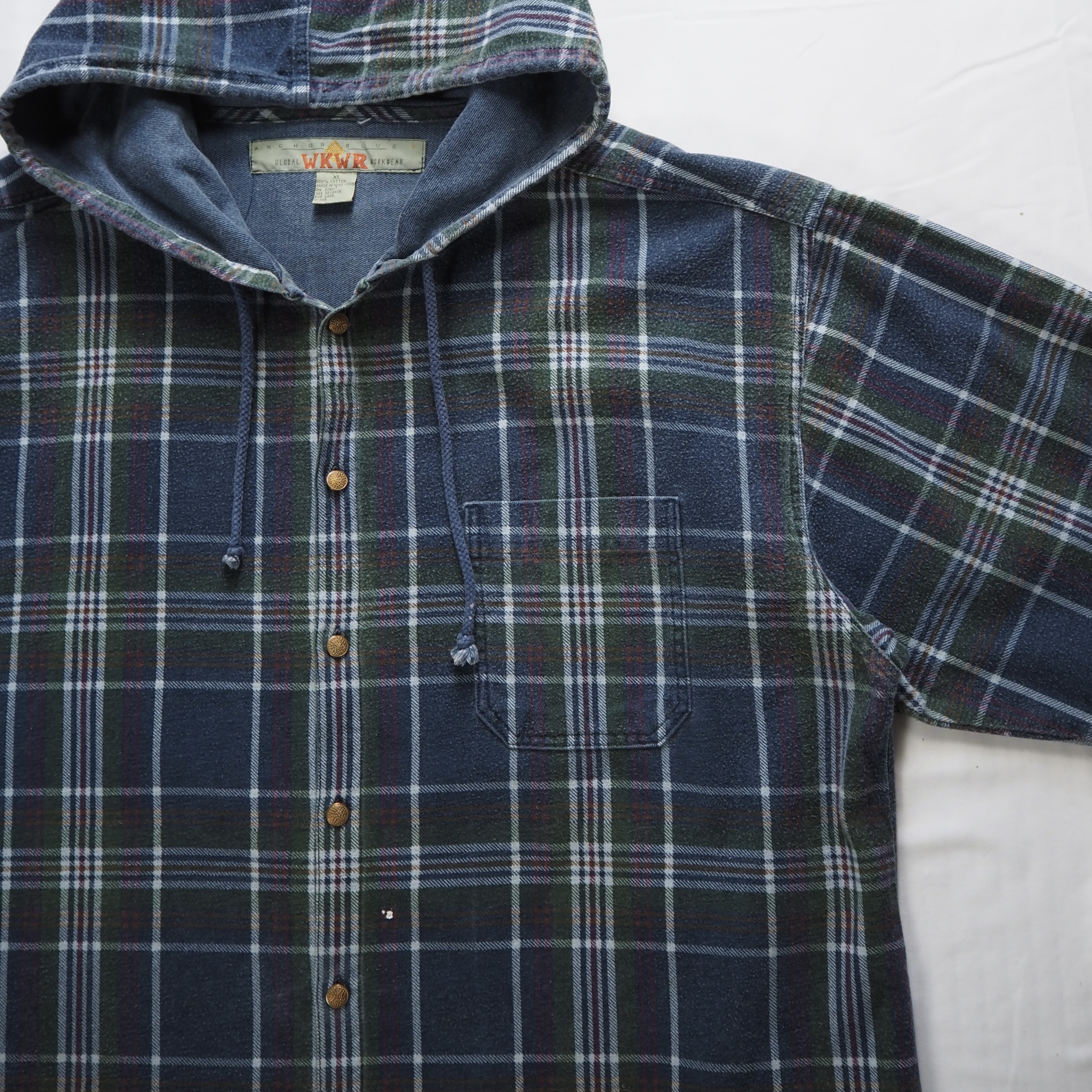 00’s Anchor Blue フランネルボタンフーディ XL の画像 9
