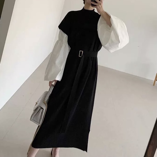 ボリュームスリーブレイヤードニットワンピース 874 Mesty