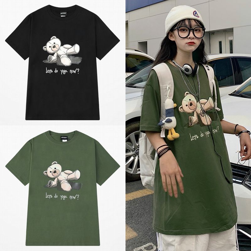 ユニセックス Tシャツ 半袖 メンズ レディース クマちゃん ぬいぐるみ プリント オーバーサイズ 大きいサイズ ルーズ ストリート