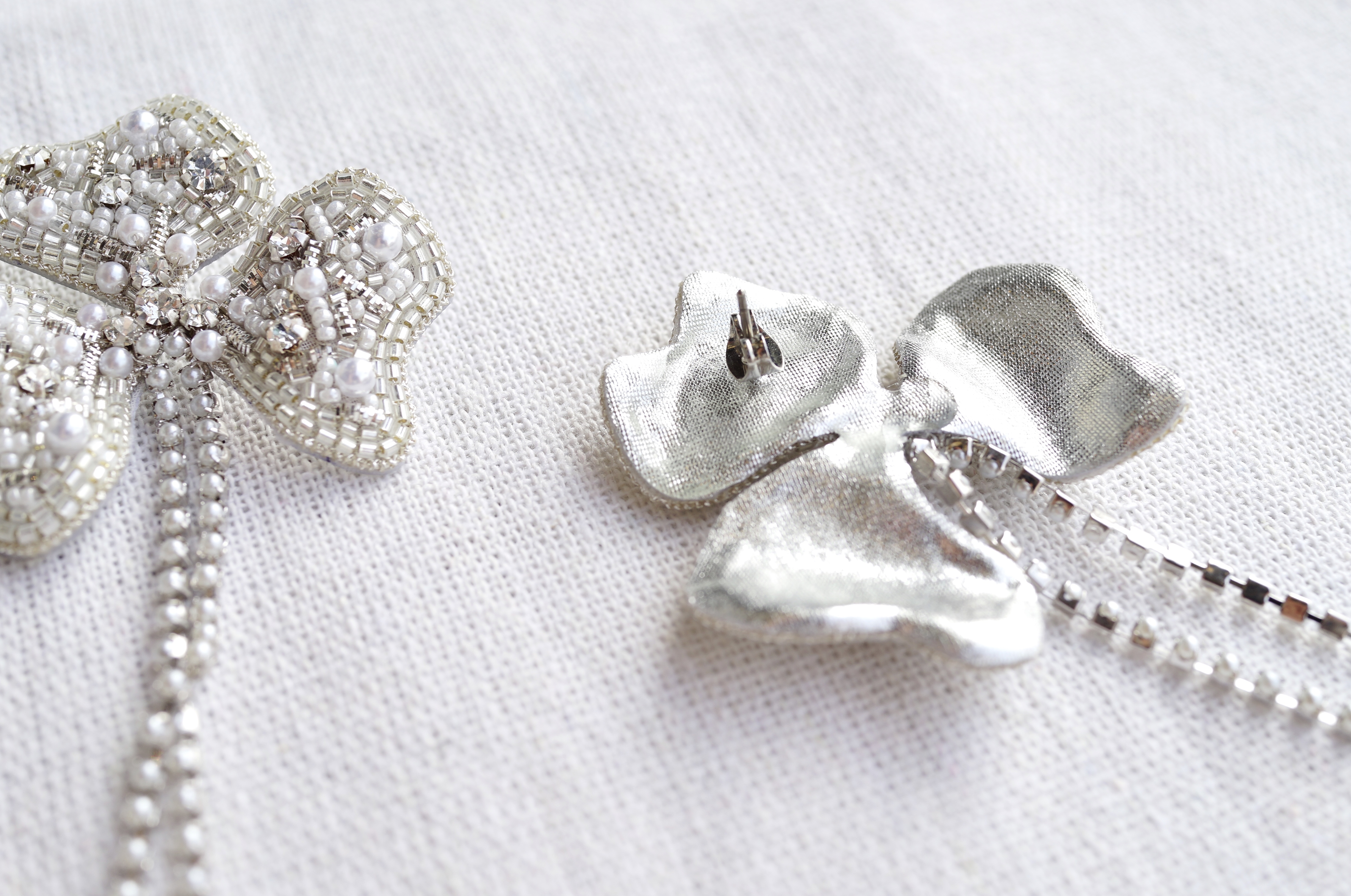 【刺繍ピアス】Flowers pearl chaine ✴︎ silver