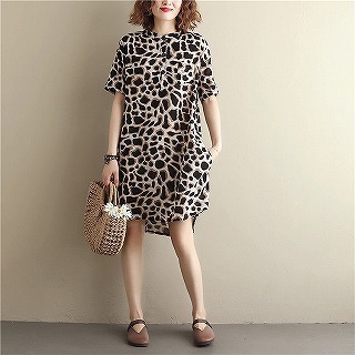 ワンピース レディース 春 夏 秋 膝丈 ヒョウ柄 豹柄 レオパード Ol ママ 半袖 通勤服 通学服 デート 女子会 ママ会 リゾート 10代 代 30代 40代 50代 韓国の可愛いレディースアパレルのセレクトショップ Kilalion キラリオン