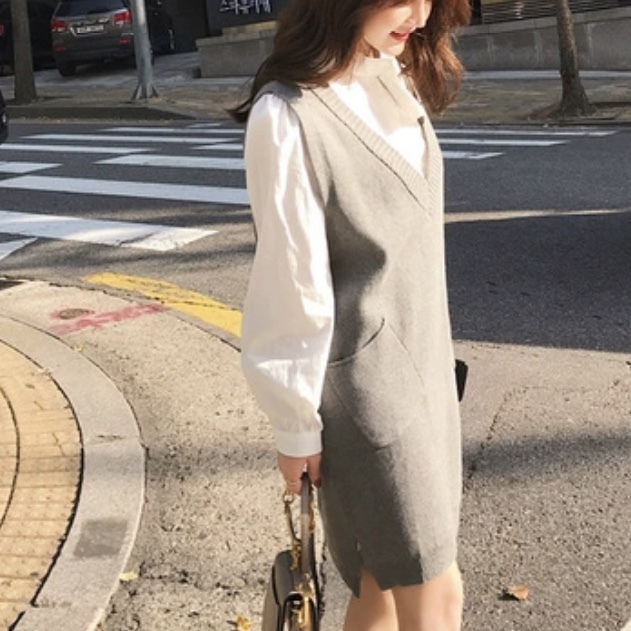 ニット ワンピース レディース 秋 冬 服 ミニ 丈 オルチャン ファッション かわいい ｉライン 制服 学生 風 ベスト Op 0426 Happy Orurea ハッピーオルレア