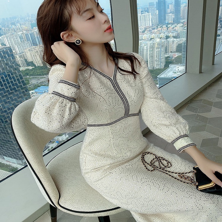 白ワンピース 白ワンピ 白ドレス ワンピース ワンピ ドレス 通販 レディース 女性用 通販ドレス 通販ワンピース 通販ワンピ Vネック 長袖 ハイウエスト タイト 白 ホワイト ラメ 無地 パーティー 食事会 女子会 デート 清楚 綺麗目 上品 エレガント トレンド おすすめ