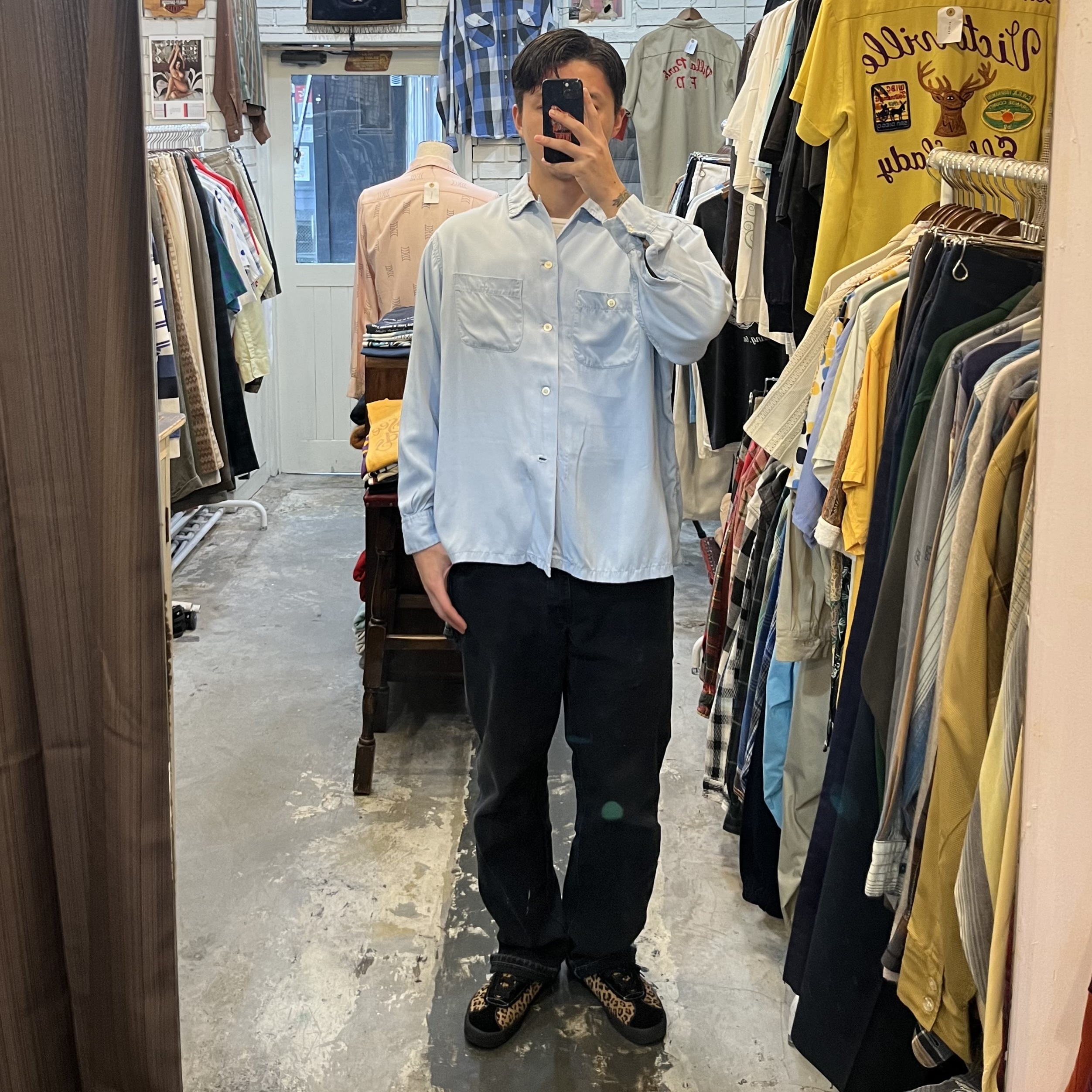 50’s-60’s Van Heusen レーヨンシャツ Lサイズ ライトブルー の画像 2