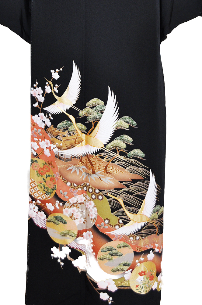 ワイドサイズ(トール&ワイド)■黒留袖レンタル■松竹梅に金彩鶴kurow2【往復送料無料】 - 画像4