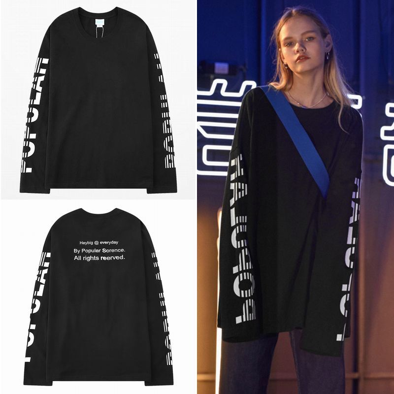 韓国ファッション ロングTシャツ ユニセックス 長袖 Tシャツ メンズ レディース 袖プリント バックプリント 英字 オーバーサイズ 大きいサイズ ストリート
