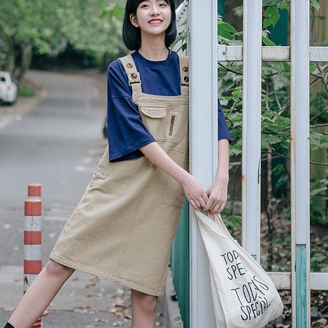 ジャンパースカート サロペットスカート ワンピース スクエアネック ノースリーブ ひざ丈 シンプル レイヤード フェミニン きれいめカジュアル カジュアル 夏 春 Op 0998 Y Happy Orurea ハッピーオルレア