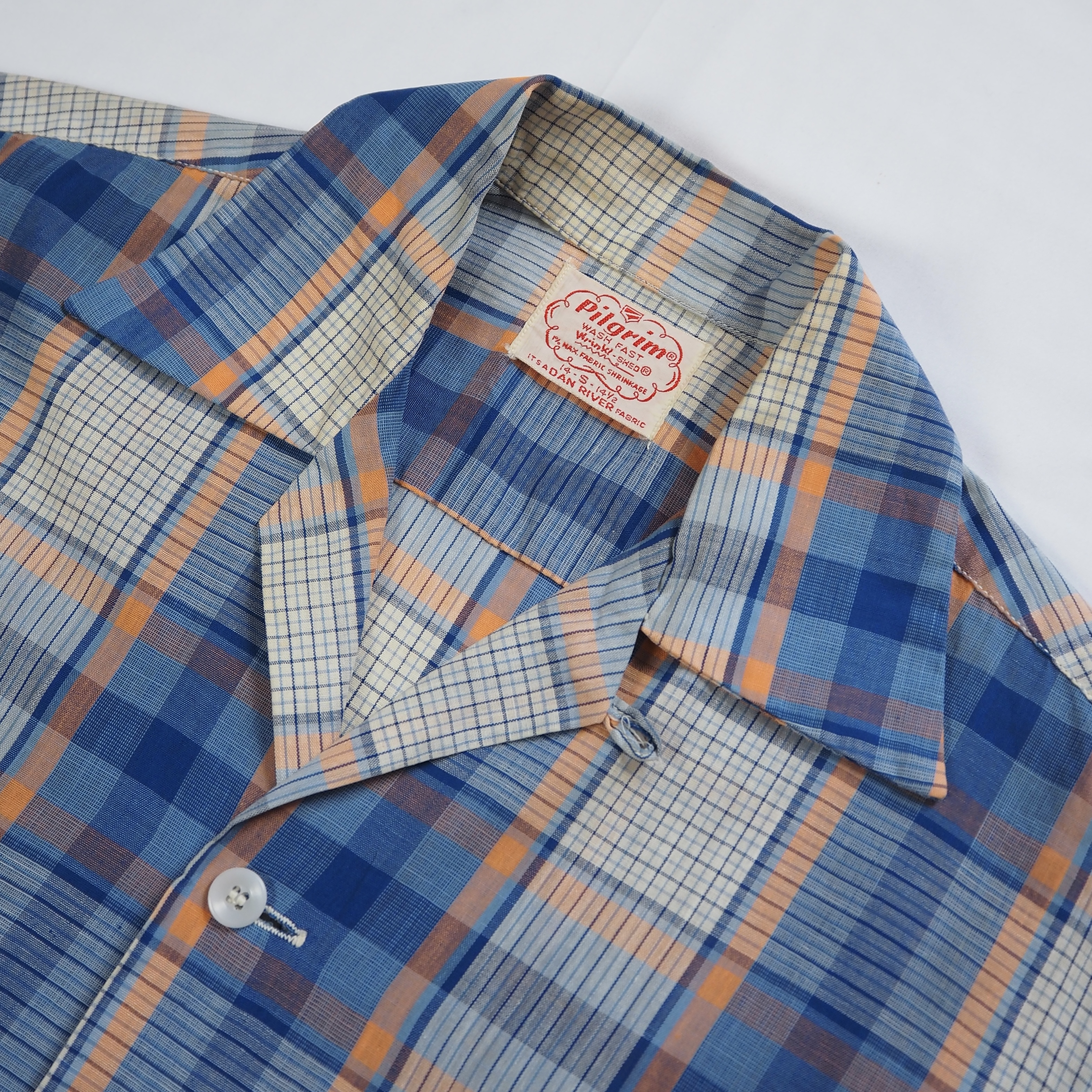 50’s Pilgrim 半袖コットンシャツ ブルー×オレンジ Sサイズ の画像 3