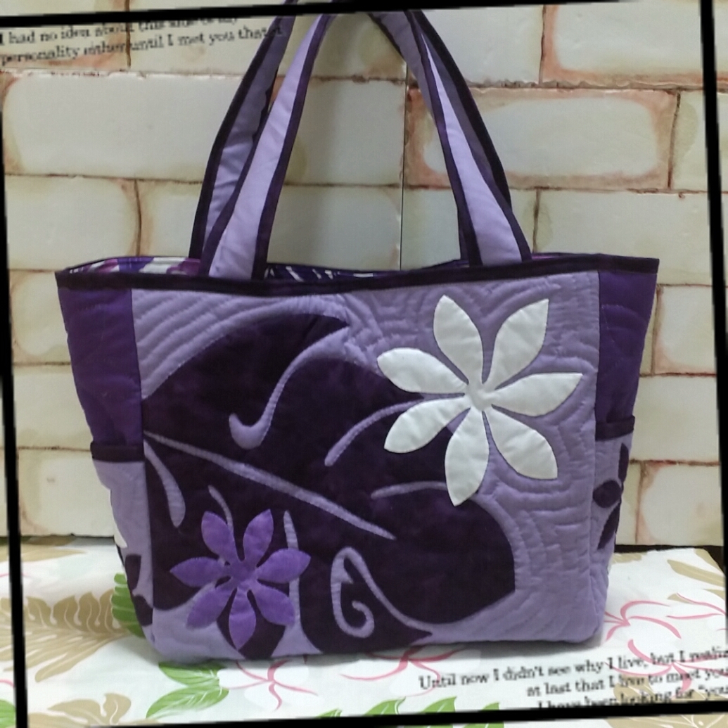 ハワイアンキルトバッグ 紫 Yunyu Handmadeshop ハワイアンキルトバッグ 紫 Yunyu Handmadeshop