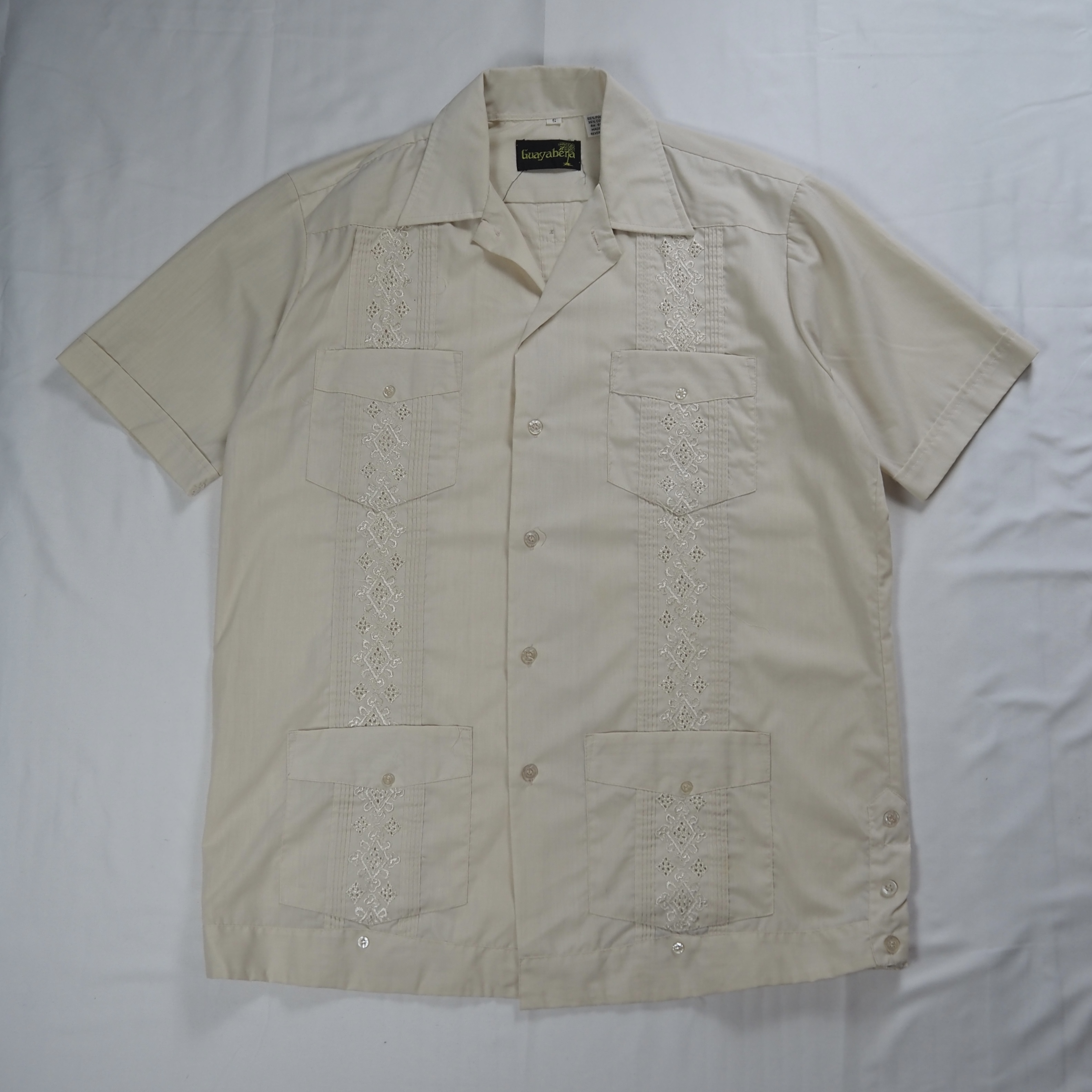80’s-90’s Guayabera キューバシャツ Sサイズ ベージュ