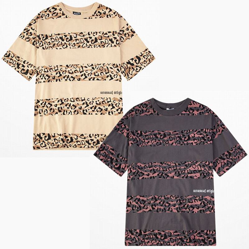 ユニセックス 半袖 Tシャツ メンズ レディース ヒョウ柄 ボーダー オーバーサイズ 大きいサイズ ルーズ ストリート Tbn Mamos マモス ストリートファッションならお任せ 韓国ファッションがお好きな方も要チェックです