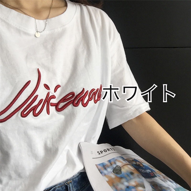 送料無料 刺繍 Tシャツ カジュアル 大人可愛い 半袖 ロゴ Tシャツ カットソー トップス Lamitte Deco