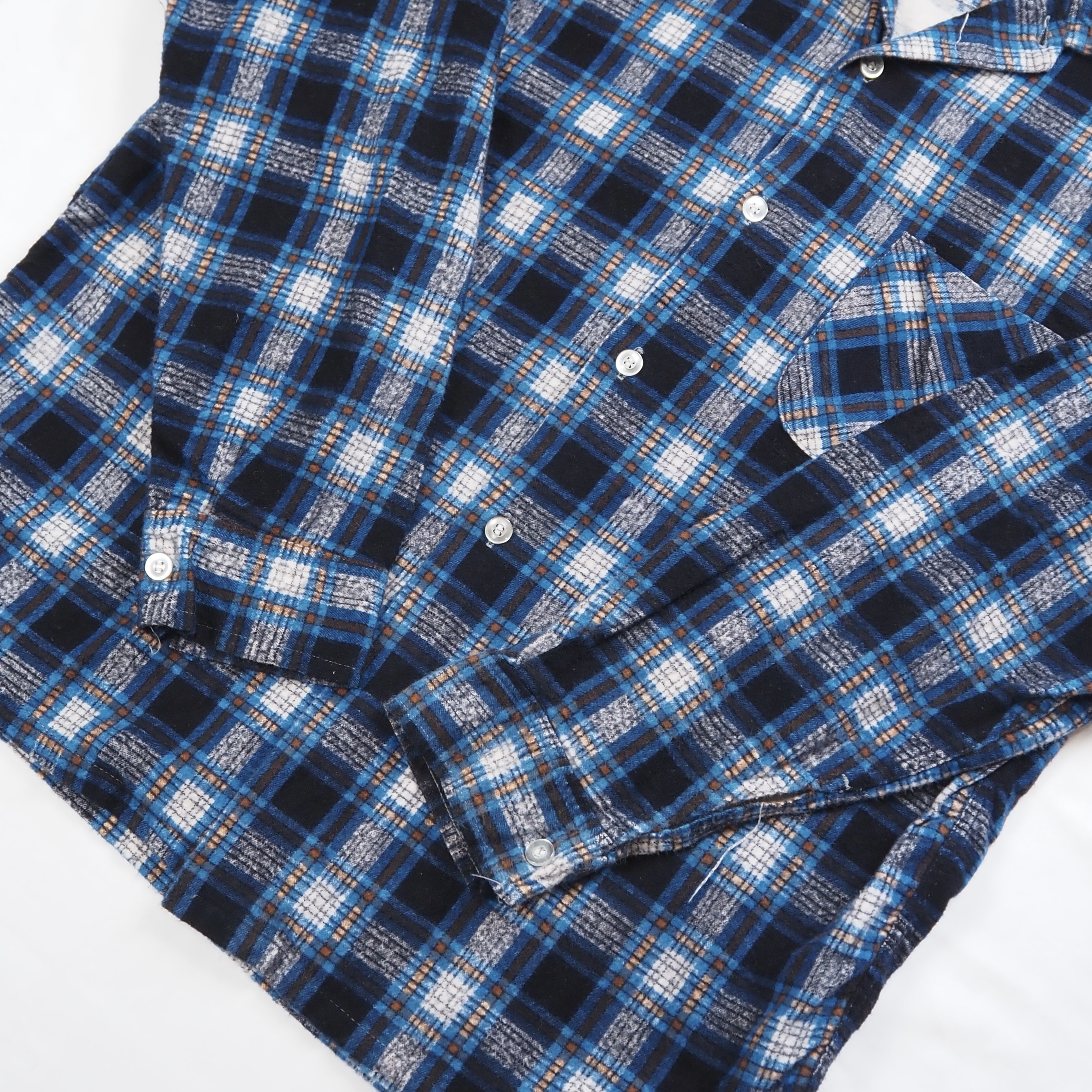 60’s Dan River Fabric プリントネル ブルー×ブラック  Mサイズ程度 の画像 3