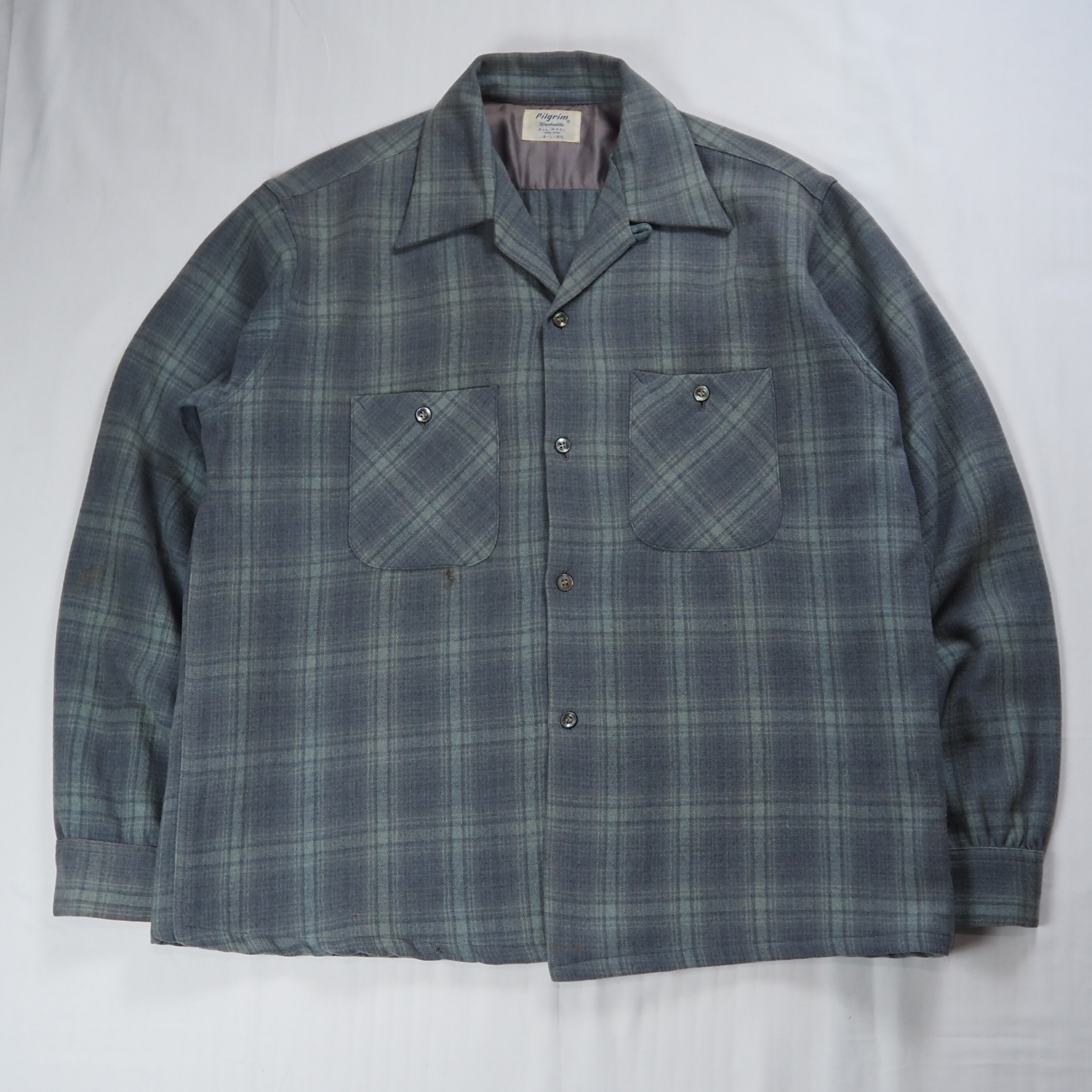 【9/23 20:00入荷】50's Pilgrim ウールシャツ グレー×ライトグリーン