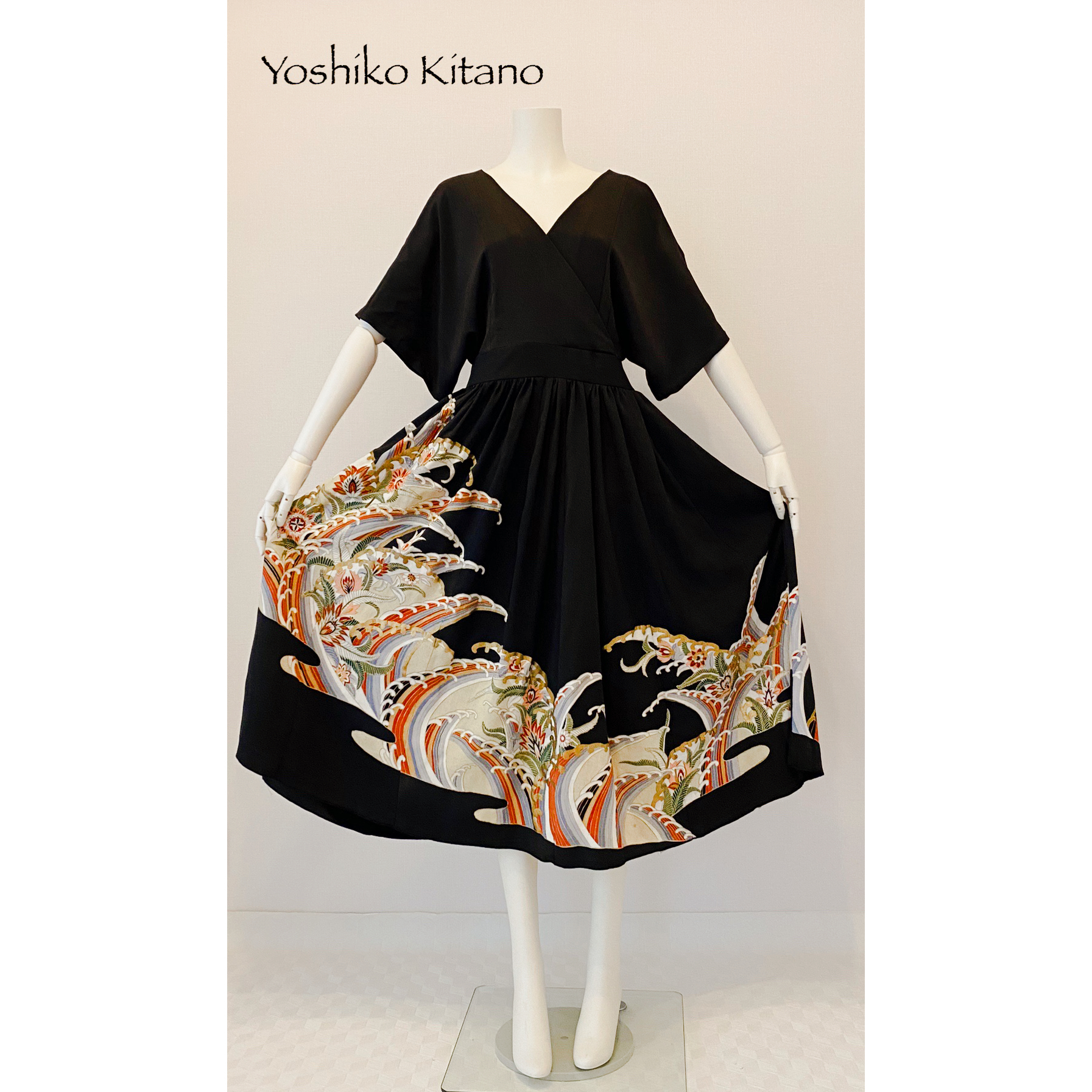 着物リメイクフレアワンピース Yoshiko Kitano 着物リメイクフレアワンピース Yoshiko Kitano