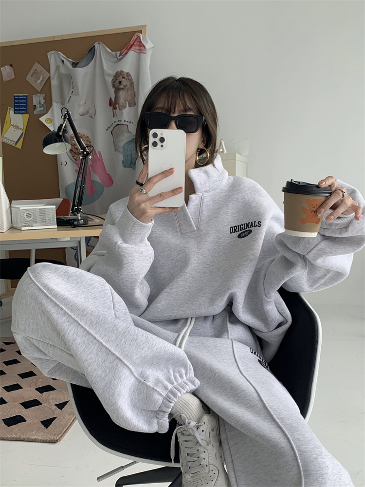 【セットアップ】スウェット トレーナー セットアップ 韓国 set up ストリート Vネック ダンス 衣装 ポロシャツ オルチャン HIPHOP K-POP レディース カジュアルストリート