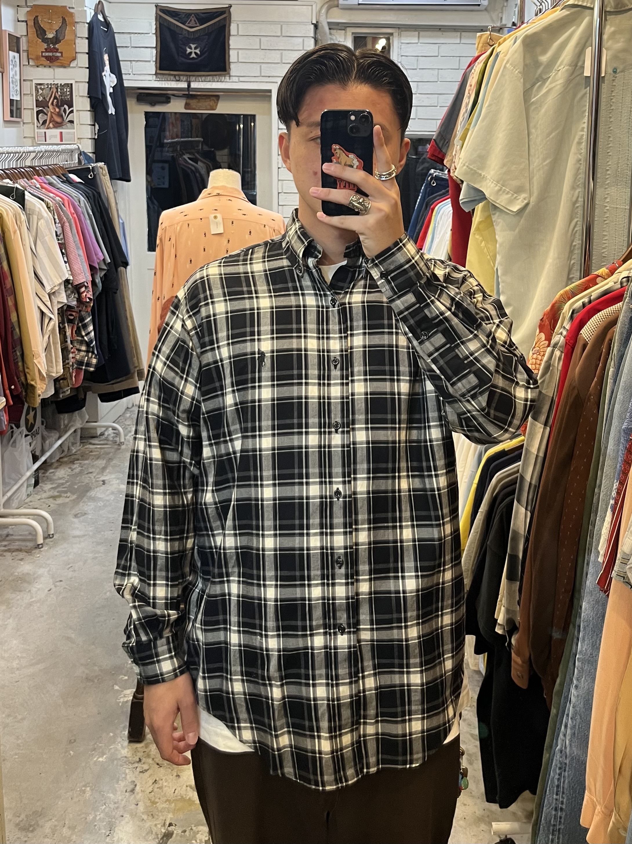 90’s Ralph Lauren Blake 長袖シャツ Sサイズ ブラック×ホワイト の画像 3