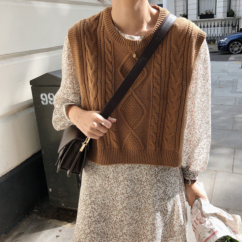 送料無料 即納あり 2色 ニットベスト レディース トップス ベスト かわいい おしゃれ ショート丈 ケーブルニット ラフ感 ノースリーブ 重ね着 可愛い カジュアル 大人 ルーズ ファッション 通学 学生 ブラウン 茶色 茶系コーデ ベージュ 着回し シンプル こなれ感 10代