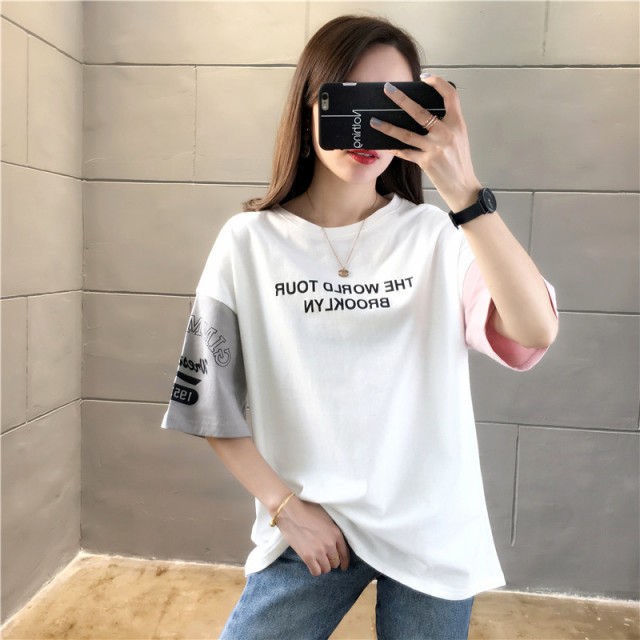春新作 半袖tシャツ レディース T シャツ Tシャツ Big オーバーサイズ 大きい Tシャツ カットソー ロゴ 体形カバー リゾート スポーツ ダ Manajily オルチャン 韓国 プチプラレディースファッション