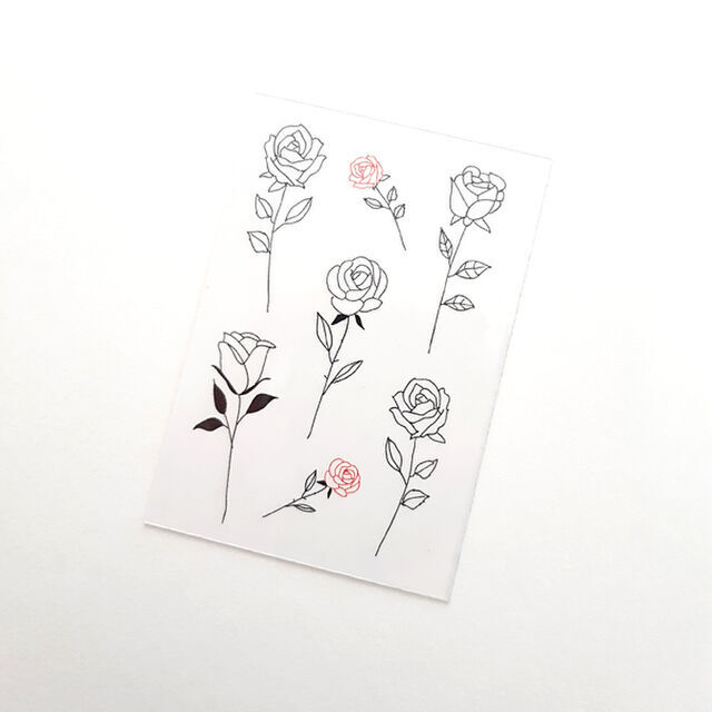 かわいい小さめ薔薇の線画のタトゥーシール ハーフサイズ Acubi Drops