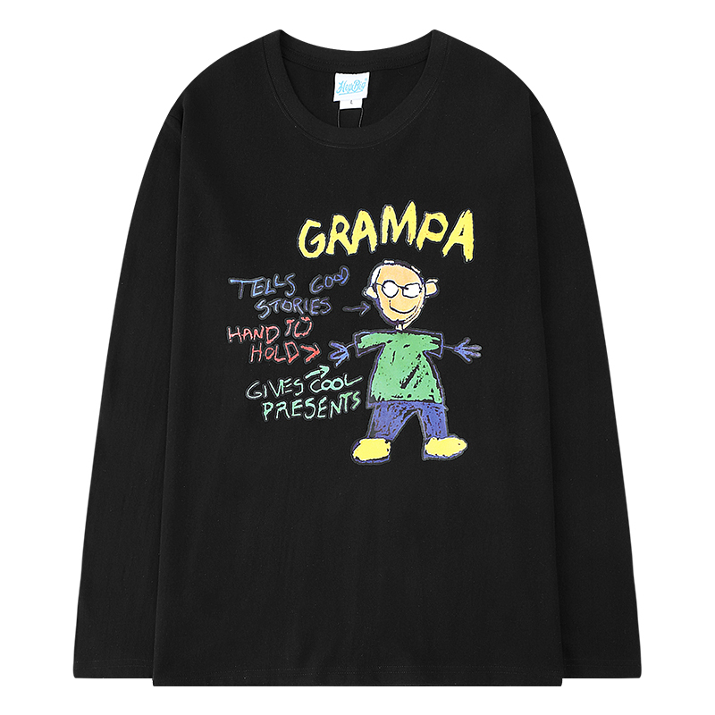 韓国ファッション ロングTシャツ ユニセックス 長袖 Tシャツ メンズ レディース 落書き風 プリント ラウンドネック オーバーサイズ 大きいサイズ ストリート
