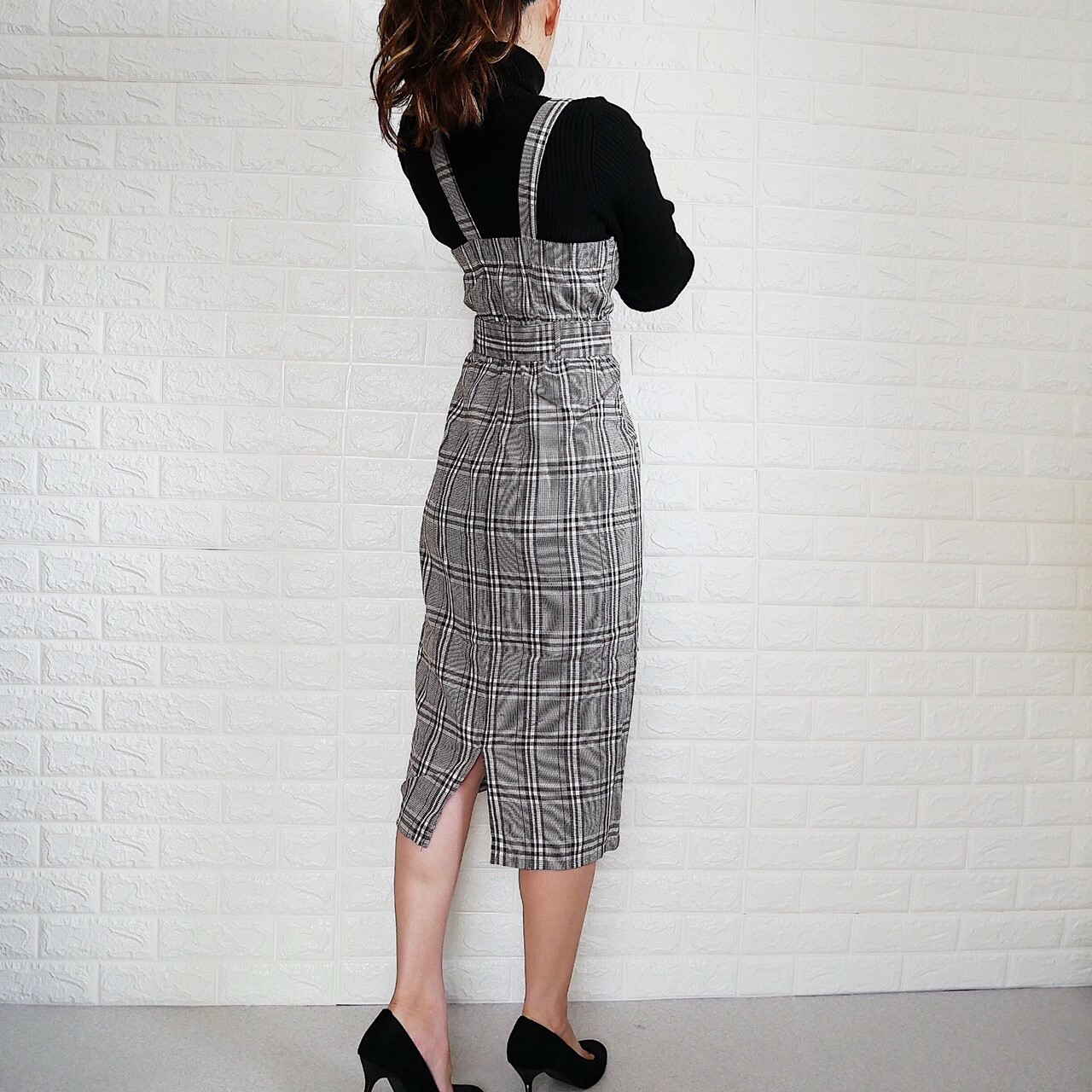 在庫のみ レトロ チェックワンピース ブラウン Balmy